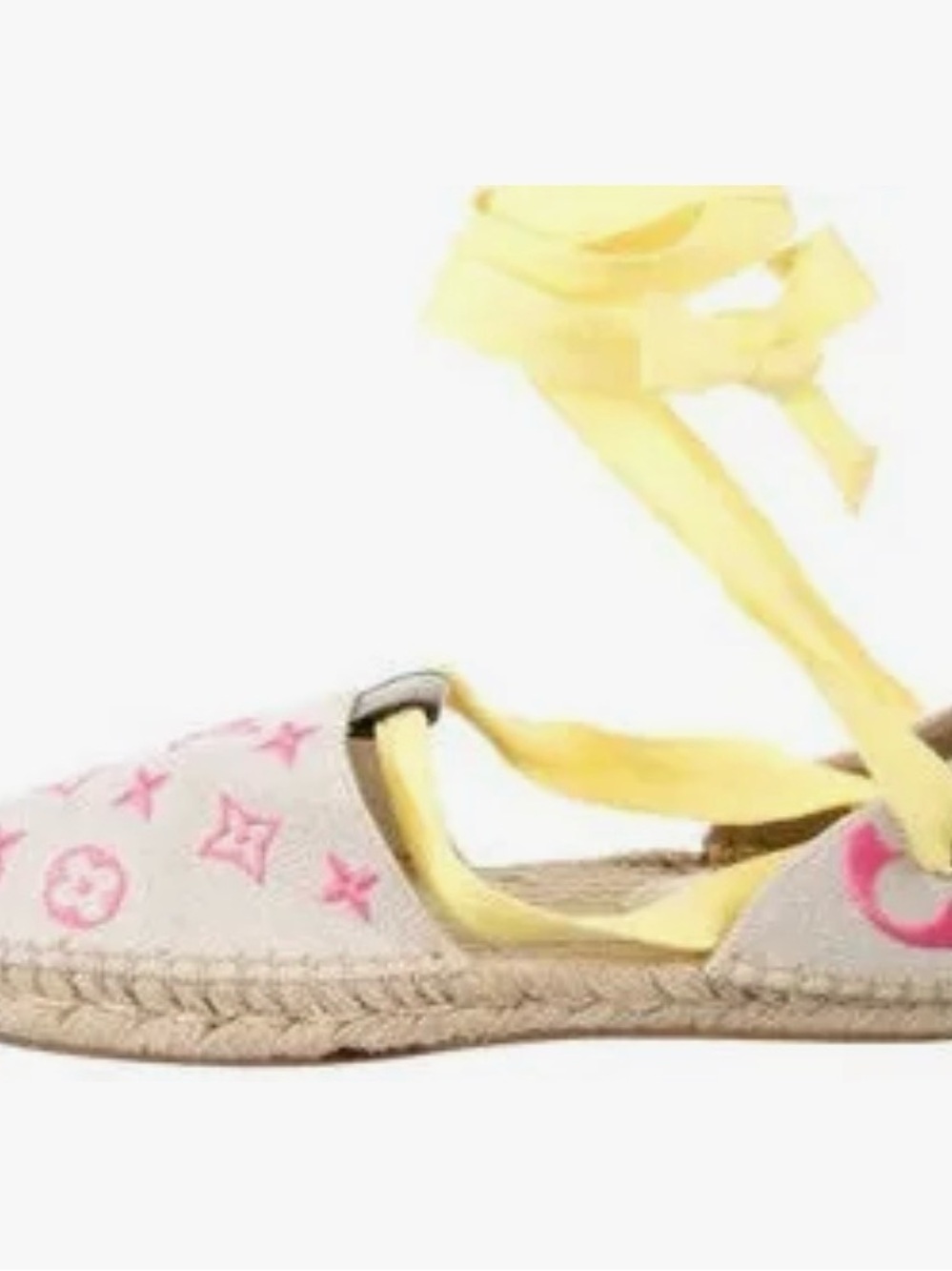 Louis Vuitton Pink Canvas Monogram Espadrille with Yellow Ribbon Ties